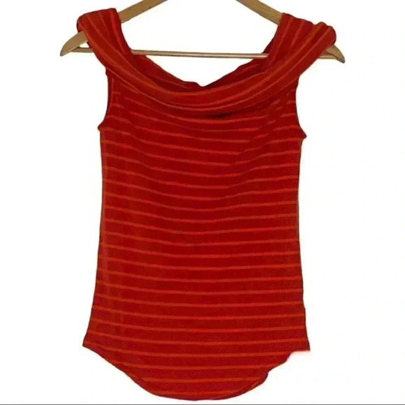 We the free people red orange Melbourne Striped Off-The-Shoulder Rib Knit Top L - Picture 2 of 8